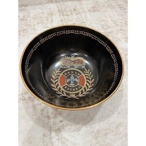 Vintage Andrea by Sadek Black & Gold Neoclassical Crown Crest Bowl 10"